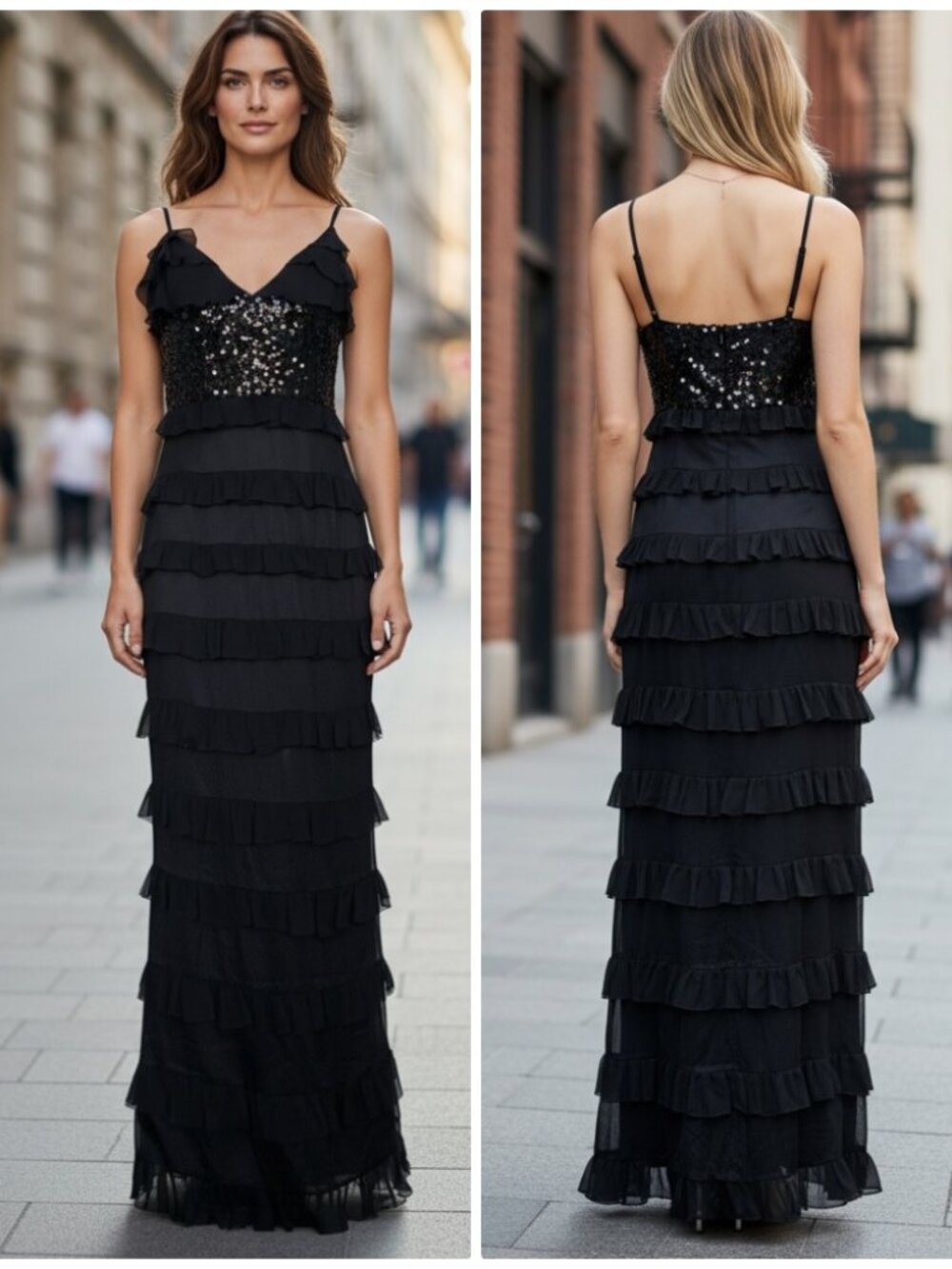 Bebe silk ruffle sequin Vintage Y2k cocktail gown maxi dress M